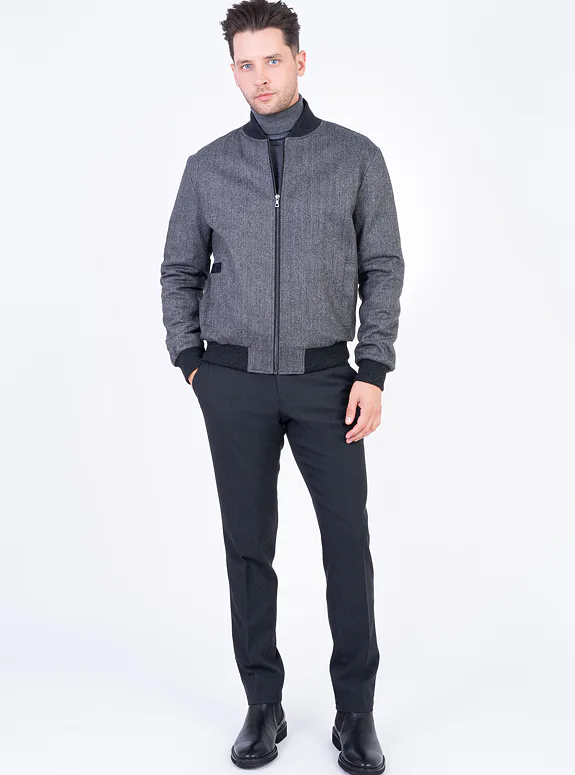 Vlněný bomber s herringbone vzorem